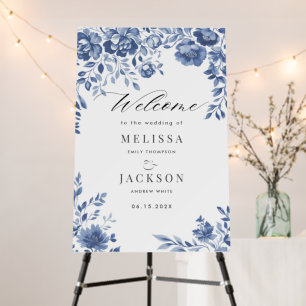 Blue Floral Border Wedding Invitation Foam Board