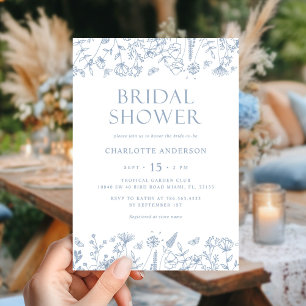 Blue Floral Botanical Bridal Shower Invitation