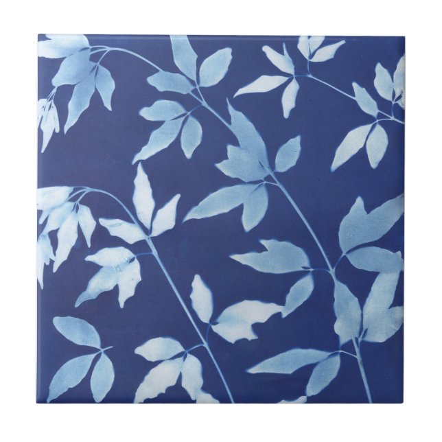 Blue Floral Botanical Ceramic Tile (Front)