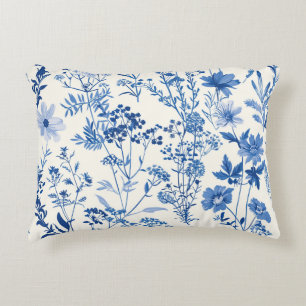 Blue Floral Botanical Farmhouse Decor Accent Pillow