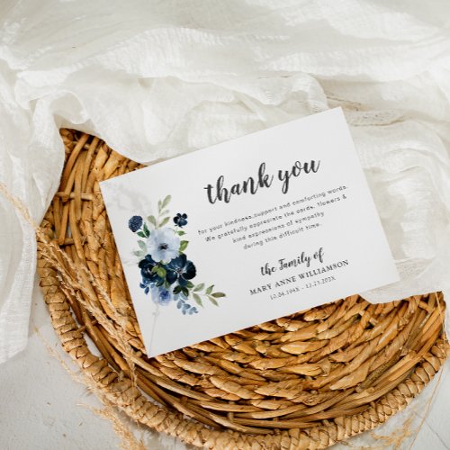 blue floral botanical funeral thank you note