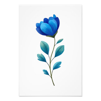 Blue Floral Botanical Illustration  Photo Print
