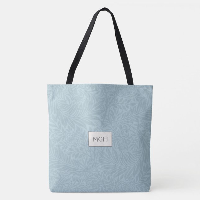 Blue Floral Botanical Pattern Monogram Tote Bag (Front)