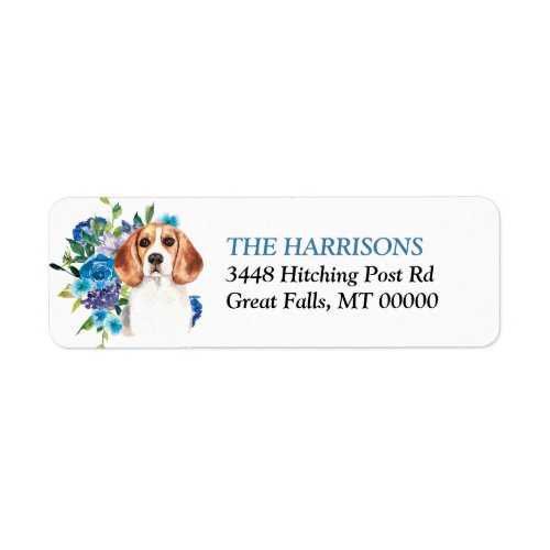 Blue Floral Bouquet Beagle Dog Label