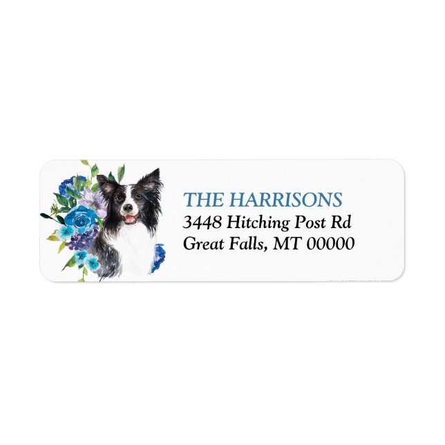 Blue Floral Bouquet Border Collie Label (Front)