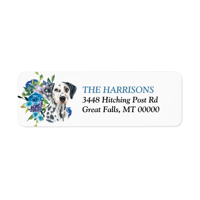 Blue Floral Bouquet Dalmatian Dog Label (Front)