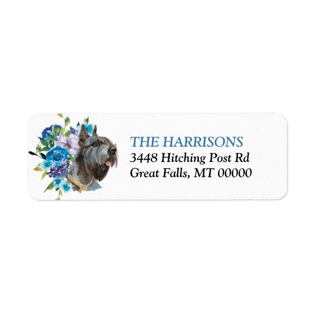 Blue Floral Bouquet Giant Schnauzer Dog Label (Front)