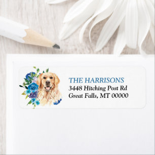 Blue Floral Bouquet Golden Retriever Dog Label