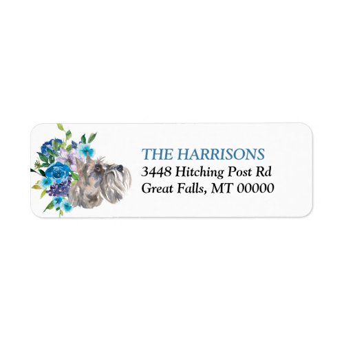 Blue Floral Bouquet Miniature Schnauzer Dog Label