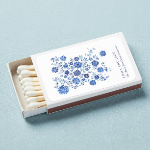 Blue Floral Bouquet Wedding favor Matchboxes