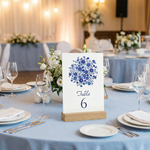 Blue Floral Bouquet Wedding Table Number