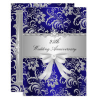 Blue Floral & Bow 25th Wedding Anniversary Invite