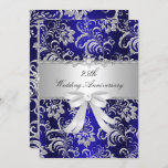 Blue Floral &amp; Bow 25th Wedding Anniversary Invite at Zazzle