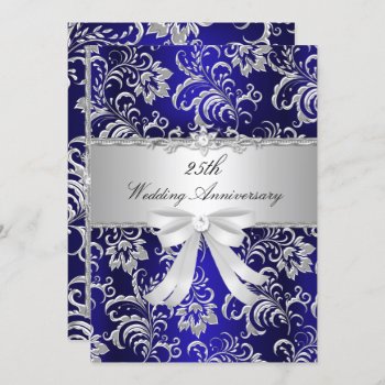 Blue Floral & Bow 25th Wedding Anniversary Invite by ExclusiveZazzle at Zazzle