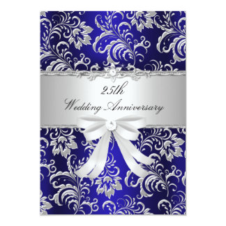 Blue Floral & Bow 25th Wedding Anniversary Invite