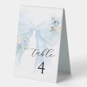 Blue Floral Bow Baby in Bloom Shower Table Number Tent
