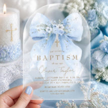 Blue Floral Bow Boy Baptism