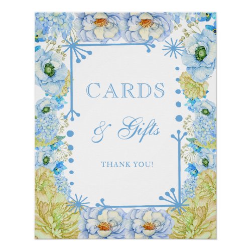 Blue Floral  Bow Cards and Gifts Poster
