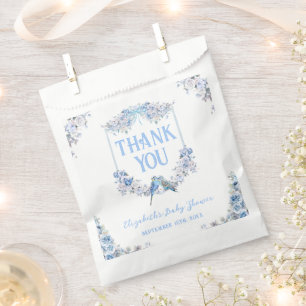 Blue Floral Bow Crest It's a Boy Baby Shower Favor Bag