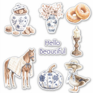 Blue Floral Bow Duck Hat Sticker