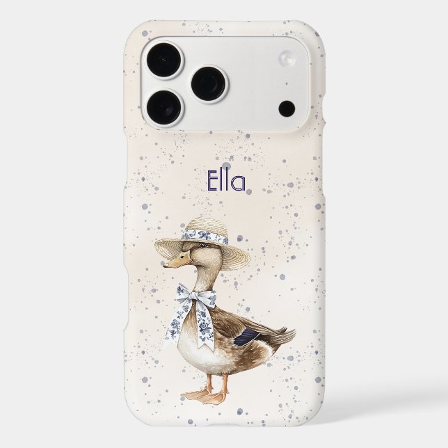 Blue Floral Bow Duck with Hat iPhone Case (Back)