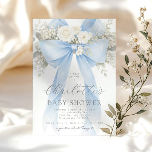 Blue Floral Bow It's a Boy Baby Shower Invitation