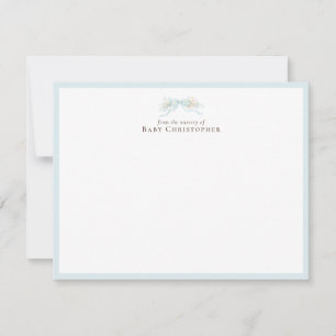Blue Floral Bow Nursery Note Card – Personalized