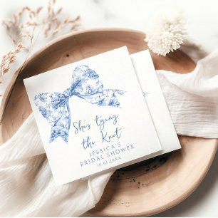 Blue Floral Bow Tying the Knot Bridal Shower Napkins