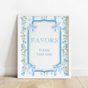 Blue Floral & Bow Vintage Baby Shower Favors Poster
