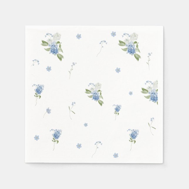 Blue Floral Boy Baby in Bloom Baby Shower Napkins (Front)