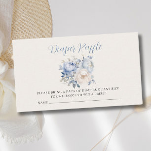 Blue Floral Boy Baby Shower Diaper Raffle Ticket   Enclosure Card