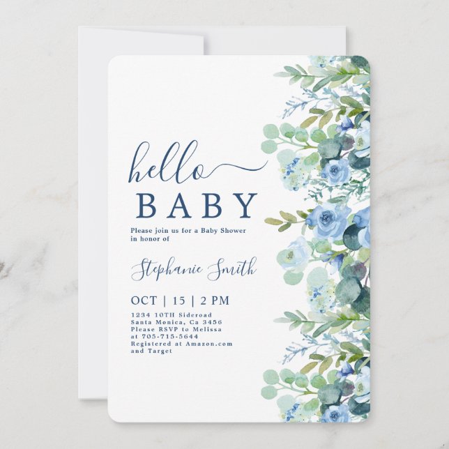Blue Floral Boy Baby Shower Invitation (Front)
