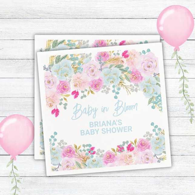 Blue Floral Boy Baby Shower Napkins (Creator Uploaded)