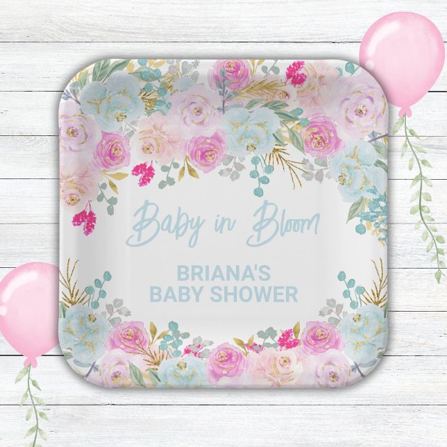 Blue Floral Boy Baby Shower Paper Plates (Creator Uploaded)