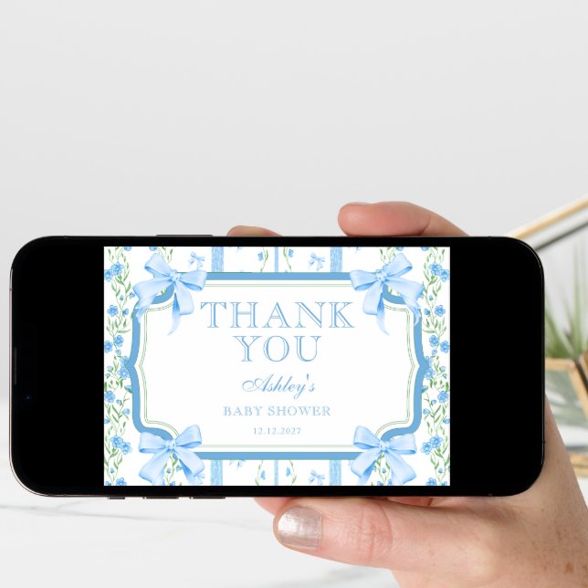 Blue Floral Boy Baby Shower Thank You Card (Front Digital)
