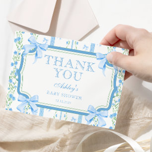 Blue Floral Boy Baby Shower Thank You Card