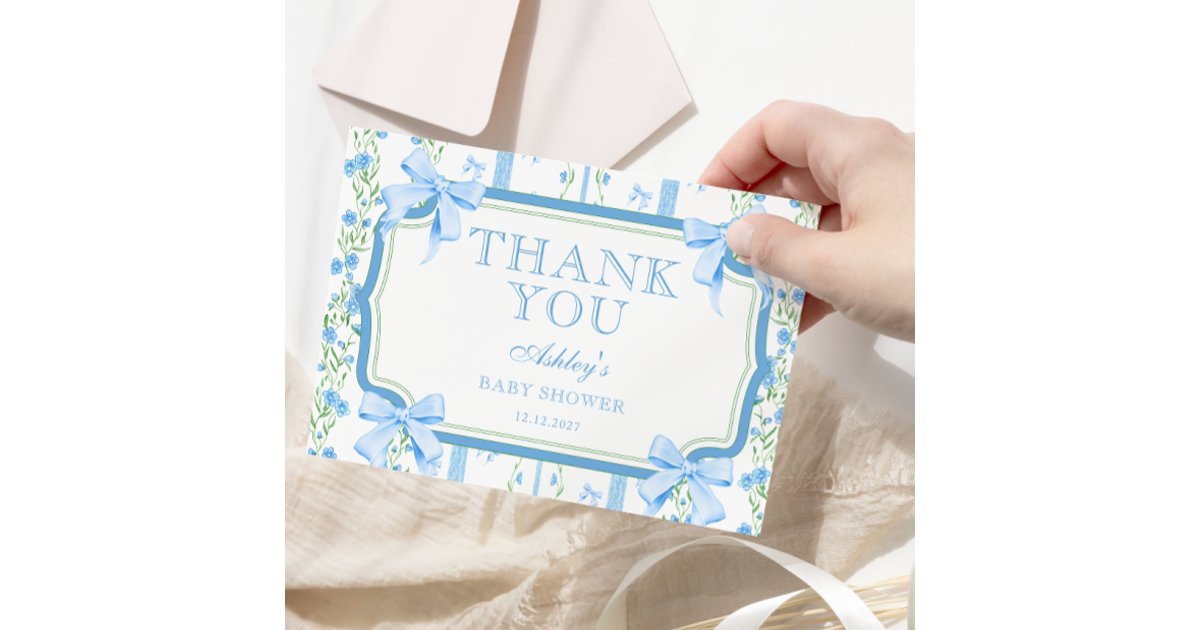 Blue Floral Boy Baby Shower Thank You Card | Zazzle