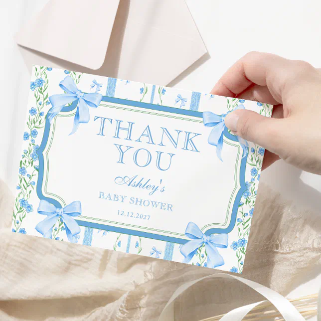 Blue Floral Boy Baby Shower Thank You Card | Zazzle