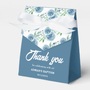Blue Floral Boy Baptism Favor Box