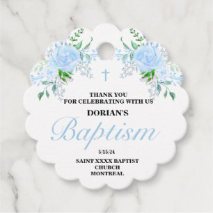 Blue Floral Boy Baptism Favor Tags