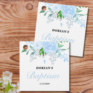 Blue Floral Boy Baptism Favor Tags