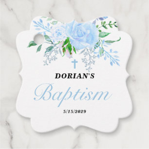 Blue Floral Boy Baptism Favor Tags