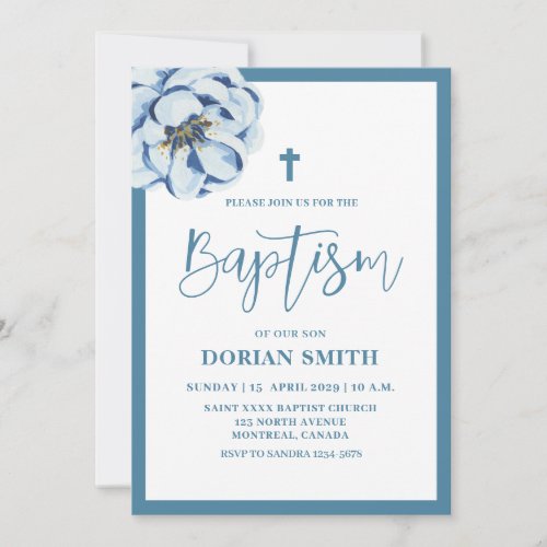 Blue Floral Boy Baptism invitation