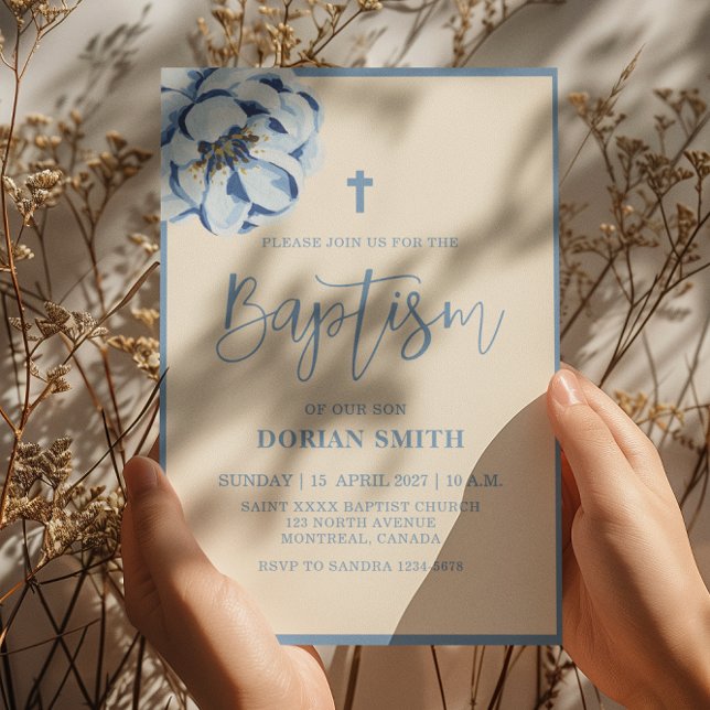 Blue Floral Boy Baptism invitation (Creator Uploaded)