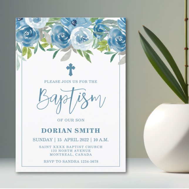 Blue Floral Boy Baptism invitation (Creator Uploaded)