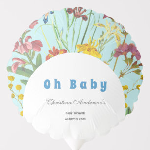 Blue Floral Boy Elegant Square Baby Shower Balloon