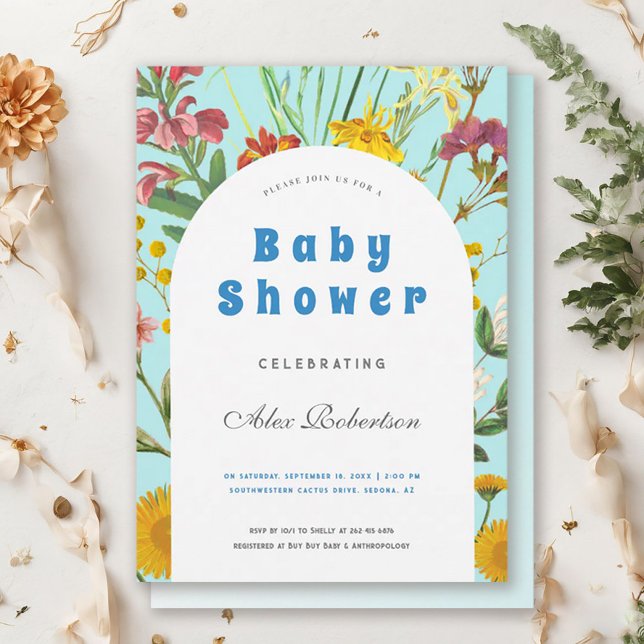 Blue Floral Boy Elegant Square Baby Shower Invitation (Creator Uploaded)