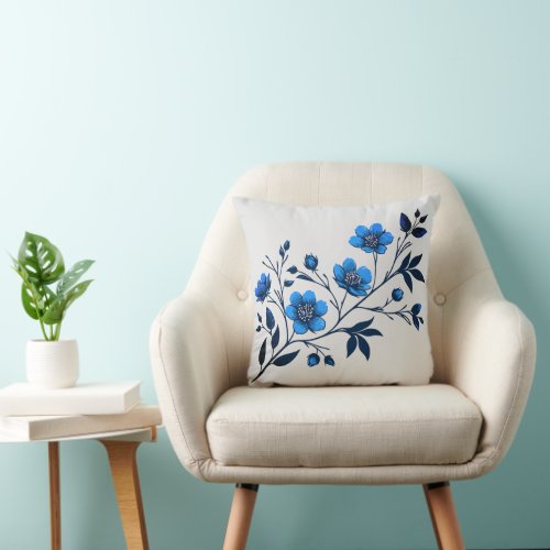 Blue Floral Branch Throw Pillow