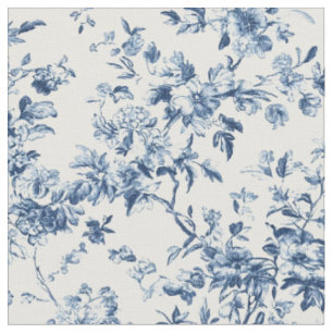 Blue Floral Branch Toile Repeat Fabric
