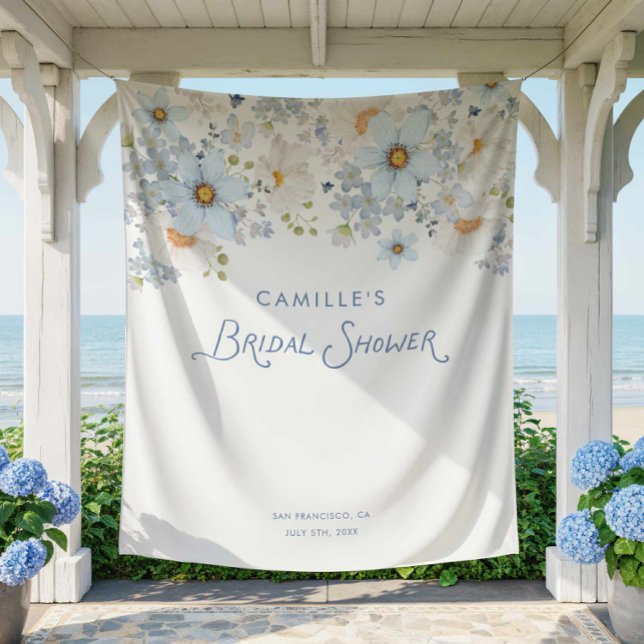 Blue Floral Bridal Bridal Shower Backdrop Banner (Blue Floral Garden Bridal Shower Backdrop)
